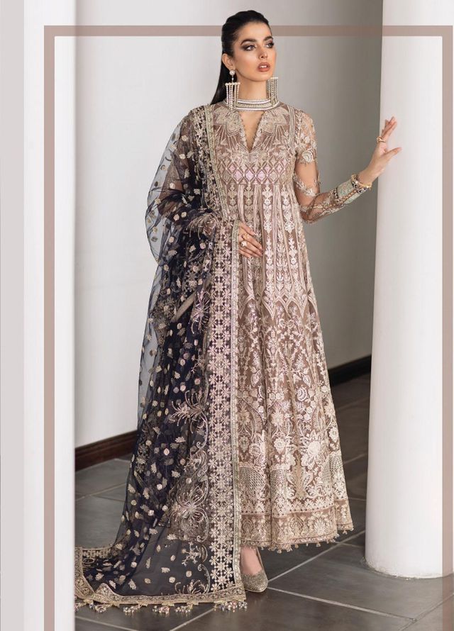Baroque Embroidered Net Suits Unstitched 3 Piece BQ22CC EC-07 - Luxury Collection