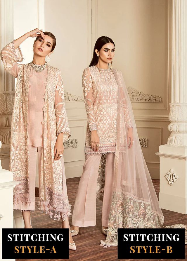 Baroque Embroidered Chiffon Suits Unstitched 3 Piece BQ25UF Dove - Formals Collection