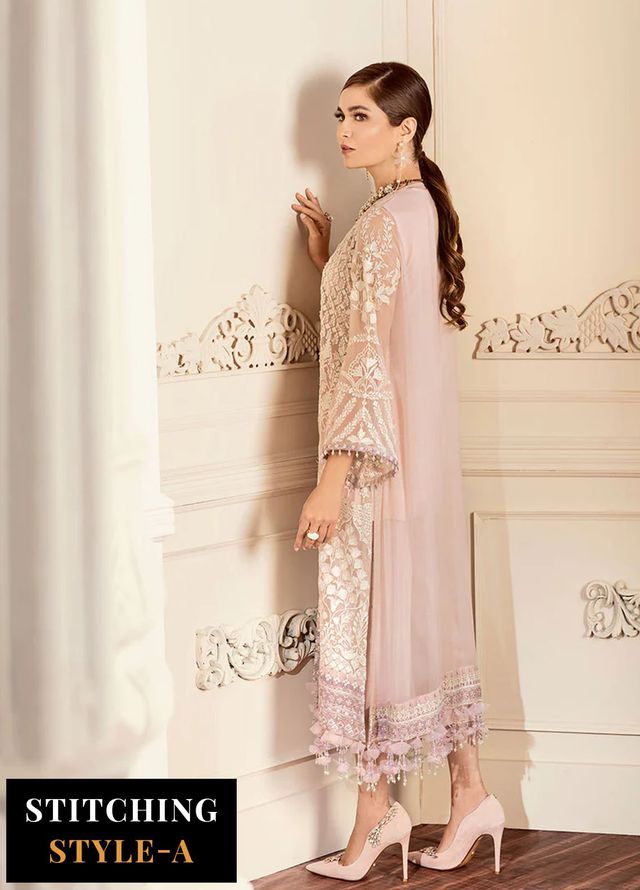 Baroque Embroidered Chiffon Suits Unstitched 3 Piece BQ25UF Dove - Formals Collection