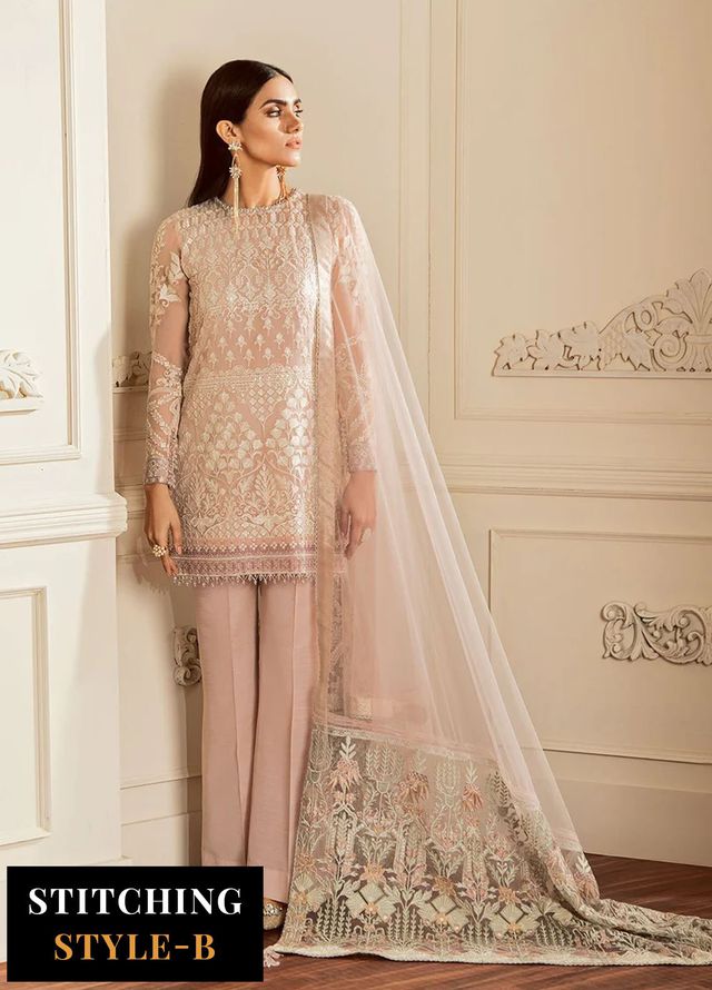 Baroque Embroidered Chiffon Suits Unstitched 3 Piece BQ25UF Dove - Formals Collection