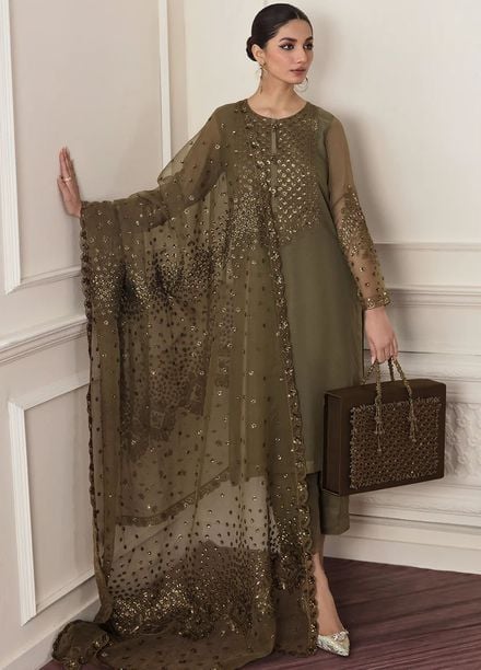 Baroque Embroidered Chiffon Suits Unstitched 3 Piece BQ25UF PR- D295 - Formals Collection