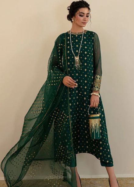 Baroque Embroidered Chiffon Suits Unstitched 3 Piece BQ25UF PR- D395 - Formals Collection
