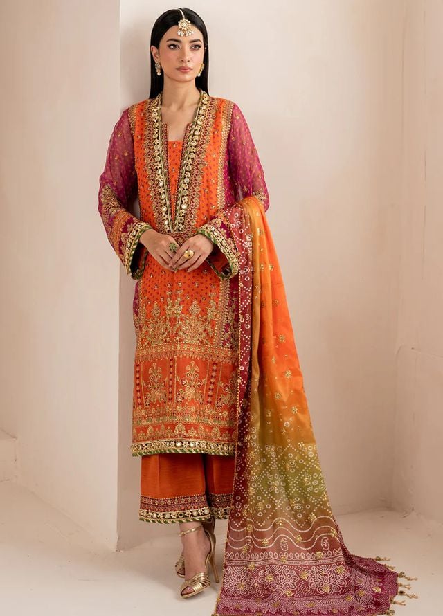 Baroque Embroidered Chiffon Suits Unstitched 3 Piece BQ25UF UF-706 - Formals Collection