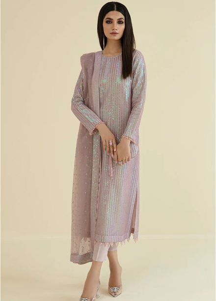 Baroque Embroidered Net Suits Unstitched 3 Piece BQ25UF PR- D384 - Formals Collection