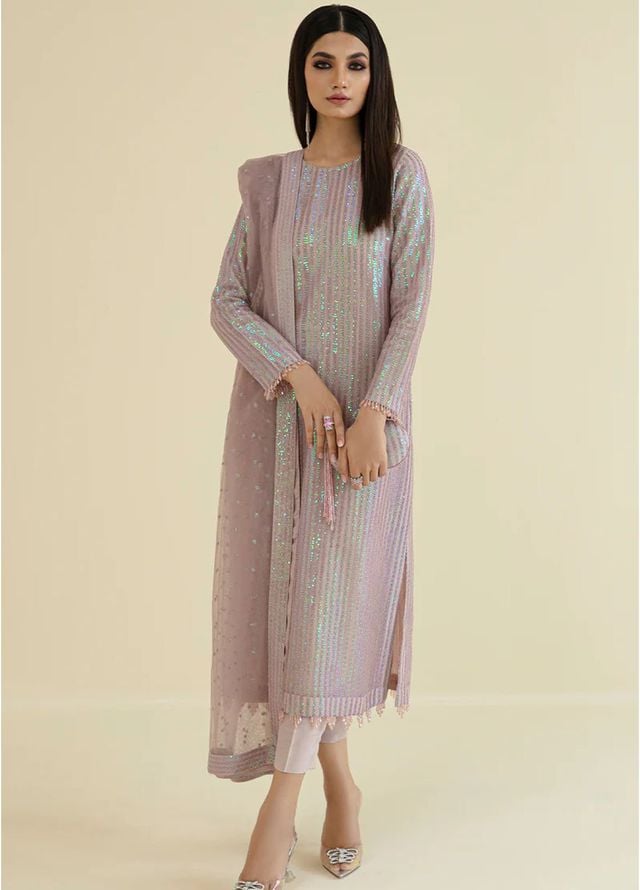 Baroque Embroidered Net Suits Unstitched 3 Piece BQ25UF PR- D384 - Formals Collection
