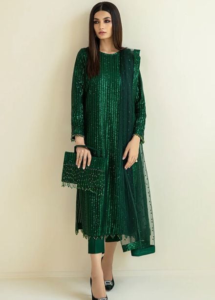 Baroque Embroidered Net Suits Unstitched 3 Piece BQ25UF PR- D386 - Formals Collection