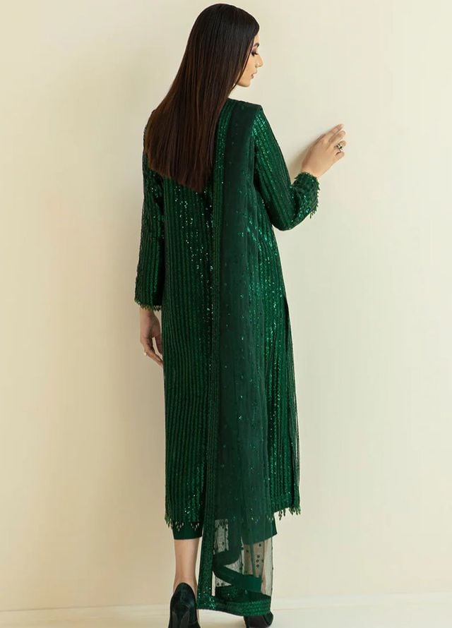 Baroque Embroidered Net Suits Unstitched 3 Piece BQ25UF PR- D386 - Formals Collection
