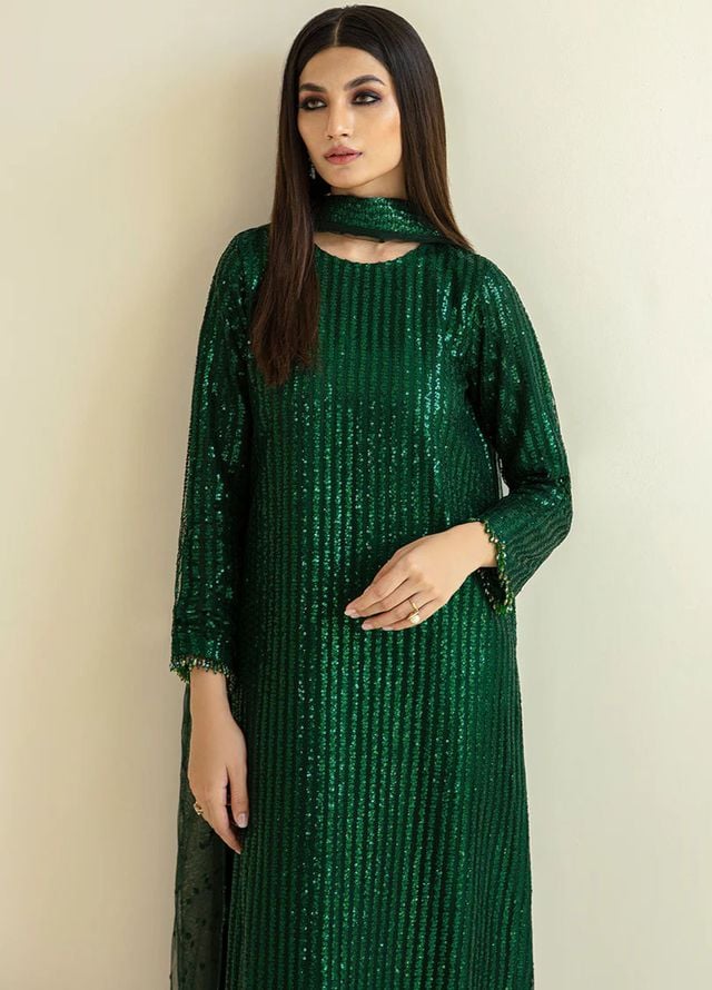 Baroque Embroidered Net Suits Unstitched 3 Piece BQ25UF PR- D386 - Formals Collection