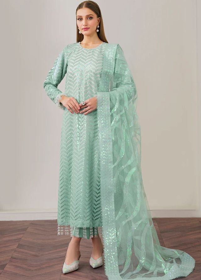 Baroque Embroidered Net Suits Unstitched 3 Piece BQ25UF UF- D 517 - Formals Collection