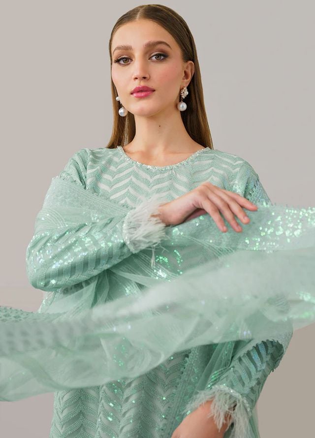 Baroque Embroidered Net Suits Unstitched 3 Piece BQ25UF UF- D 517 - Formals Collection