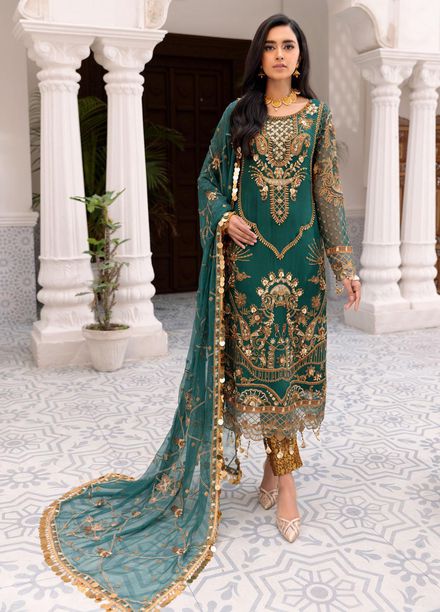 Belle Robe by Emaan Adeel Embroidered Chiffon Suits Unstitched 3 Piece EA22-BR3 306 - Luxury Collection