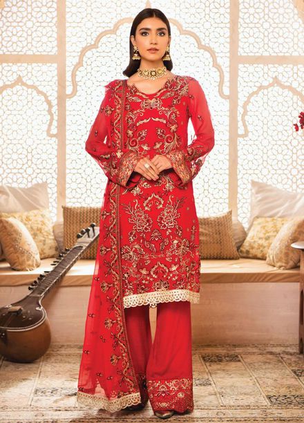 Blanche Fashion Embroidered Chiffon Suits Unstitched 3 Piece BLF22C BLC-02 - Luxury Festive Collection