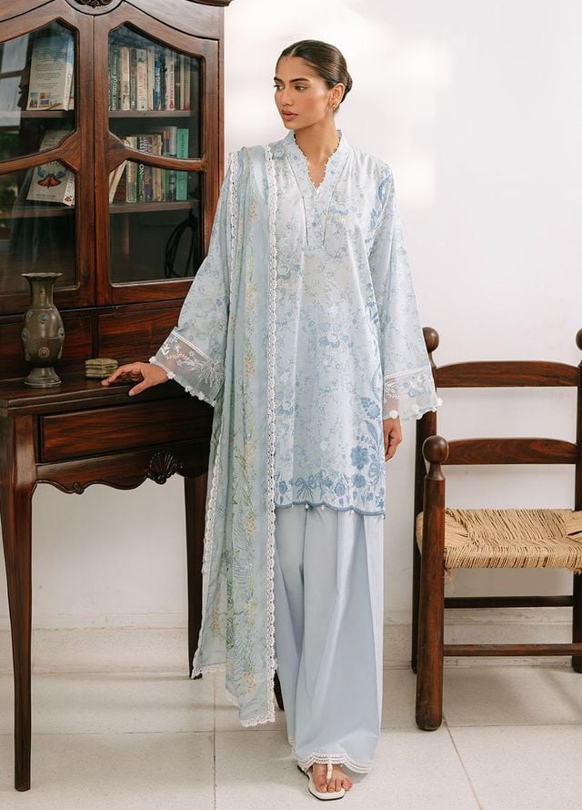Cross Stitch Embroidered Cambric Suits Unstitched 3 Piece CS25MPU Beryl Frost - Summer Collection