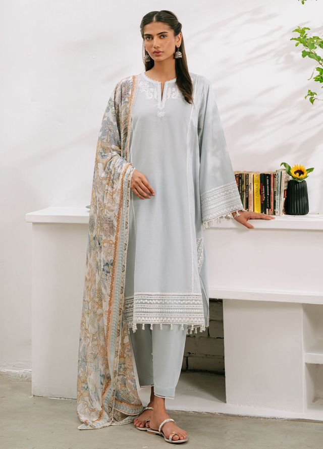 Cross Stitch Embroidered Cambric Suits Unstitched 3 Piece CS25MPU Blue Illusion - Summer Collection