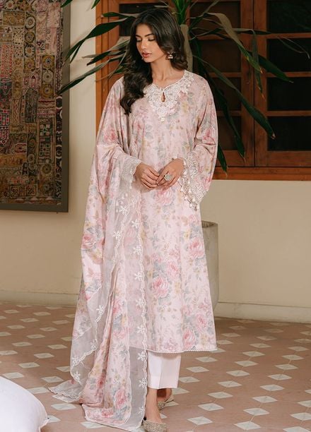 Cross Stitch Embroidered Cambric Suits Unstitched 3 Piece CS25MPU Pink Carnation - Summer Collection
