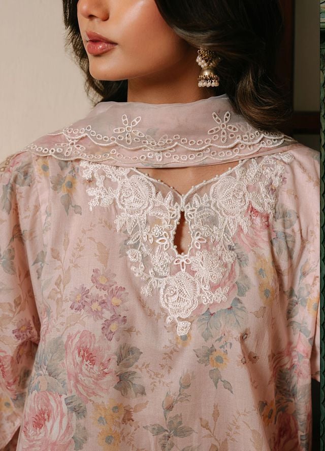 Cross Stitch Embroidered Cambric Suits Unstitched 3 Piece CS25MPU Pink Carnation - Summer Collection