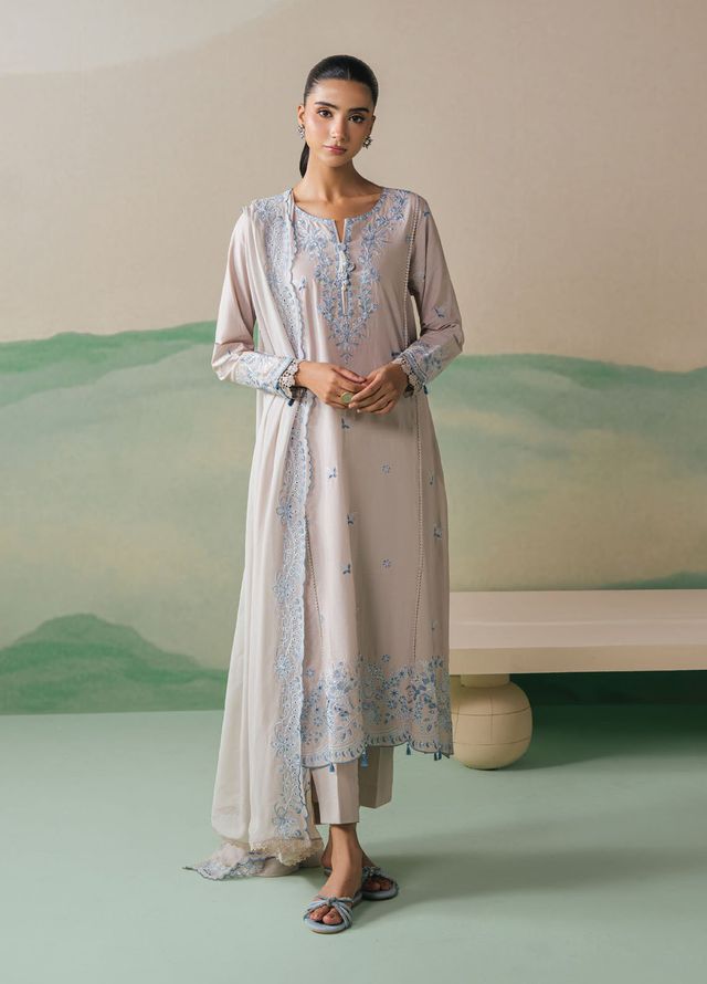 Cross Stitch Embroidered Lawn Suits Unstitched 3 Piece CS25UE D-02 Dusty Forest - Summer Collection