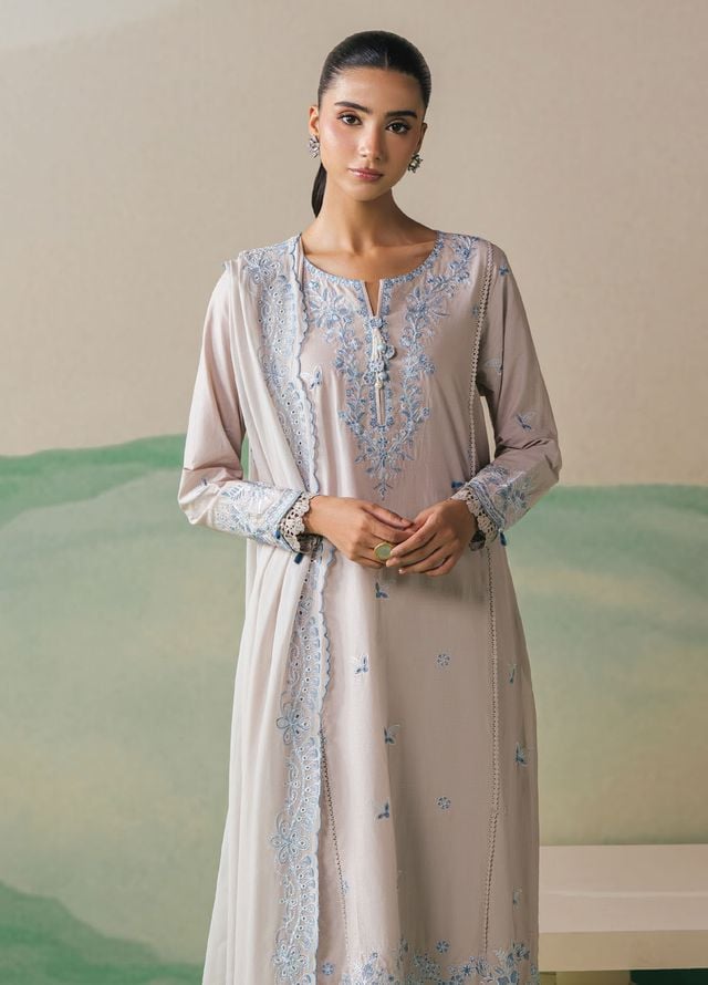 Cross Stitch Embroidered Lawn Suits Unstitched 3 Piece CS25UE D-02 Dusty Forest - Summer Collection
