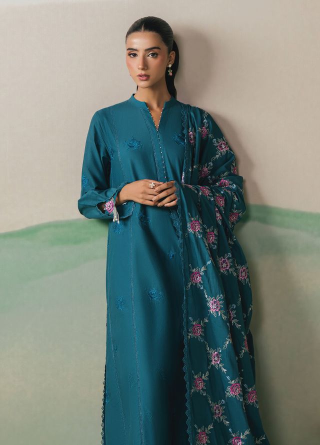 Cross Stitch Embroidered Lawn Suits Unstitched 3 Piece CS25UE D-06 Ocean Depths - Summer Collection