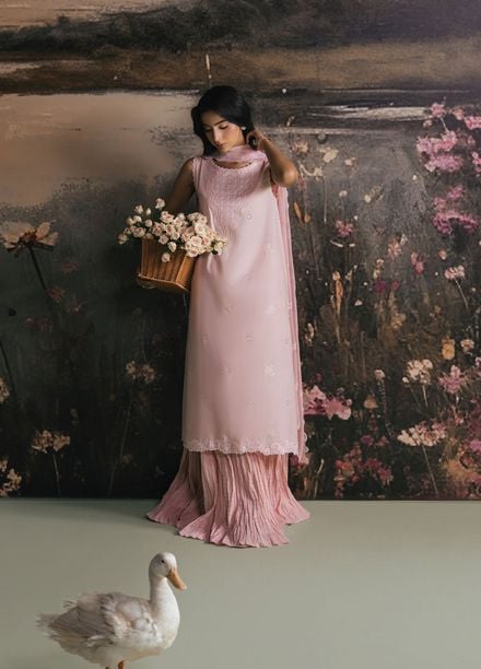 Cross Stitch Embroidered Lawn Suits Unstitched 3 Piece CS25UE D-07 Pink Blossom - Summer Collection