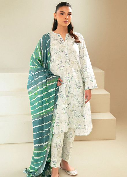Cross Stitch Printed Lawn Suits Unstitched 3 Piece CS24DL D-08 Laurel Mint - Summer Collection