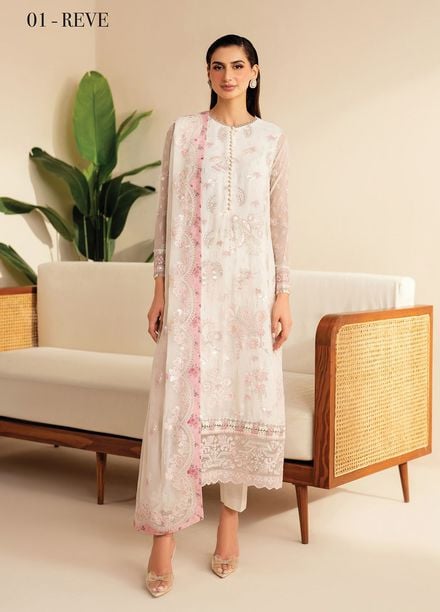 Deme by Xenia Embroidered Chiffon Suits Unstitched 3 Piece XE25DC D-01 Reve - Formals Collection