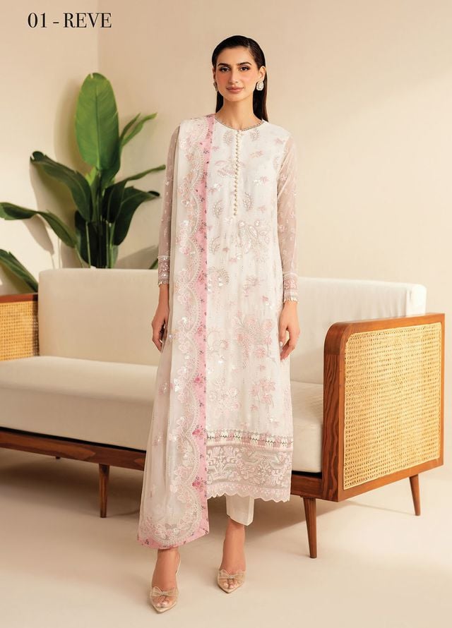 Deme by Xenia Embroidered Chiffon Suits Unstitched 3 Piece XE25DC D-01 Reve - Formals Collection