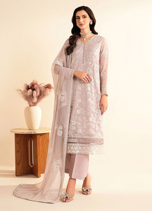 Deme by Xenia Embroidered Chiffon Suits Unstitched 3 Piece XE25DC D-04 Ahiti - Formals Collection