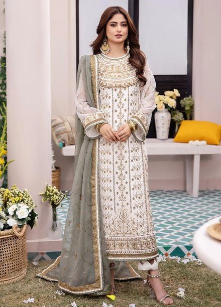 Dhanak Rang by Asim Jofa Embroidered Chiffon Suit Unstitched 3 Piece AJ24DR AJCF-17 - Festive Collection
