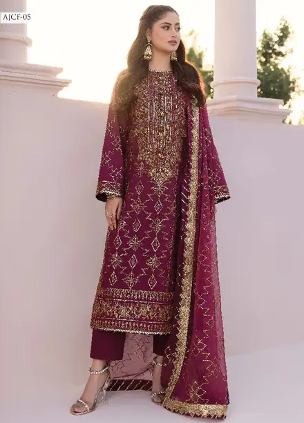Dhanak Rang by Asim Jofa Embroidered Silk Suit Unstitched 3 Piece AJ24DR AJCF-05 - Festive Collection