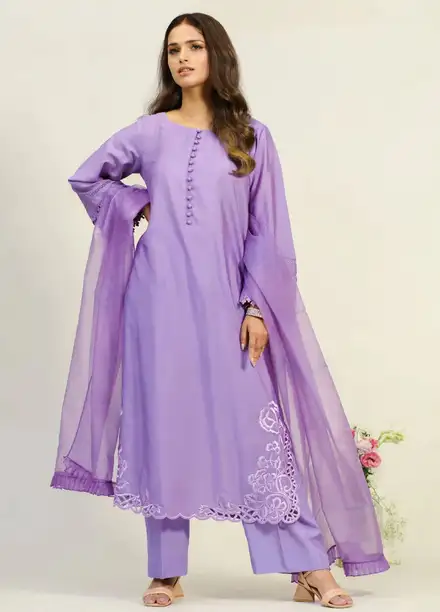 Dilara By Grandeur Pret Embroidered Raw Silk 3 Piece Suit Mauve