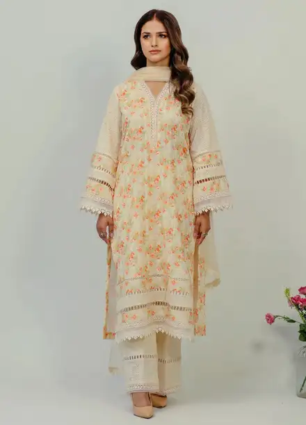 Dilara By Grandeur Pret Printed Lawn Kurti Peachy Floral