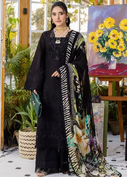 Elaf Chikankari Lawn Suits Unstitched 3 Piece EEC - 2A Queen of Dusk - Festive Collection