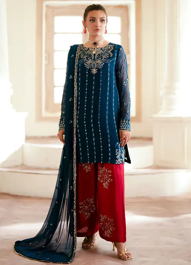 Elinor by Sahane Embroidered Chiffon Suits Unstitched 3 Piece SNE24EL EL-1807 Megeve - Formal Collection