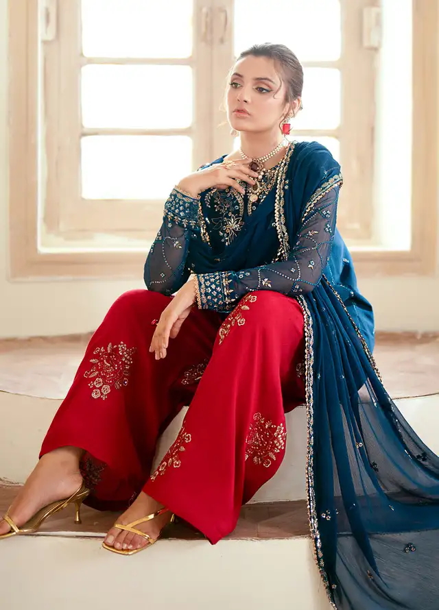 Elinor by Sahane Embroidered Chiffon Suits Unstitched 3 Piece SNE24EL EL-1807 Megeve - Formal Collection