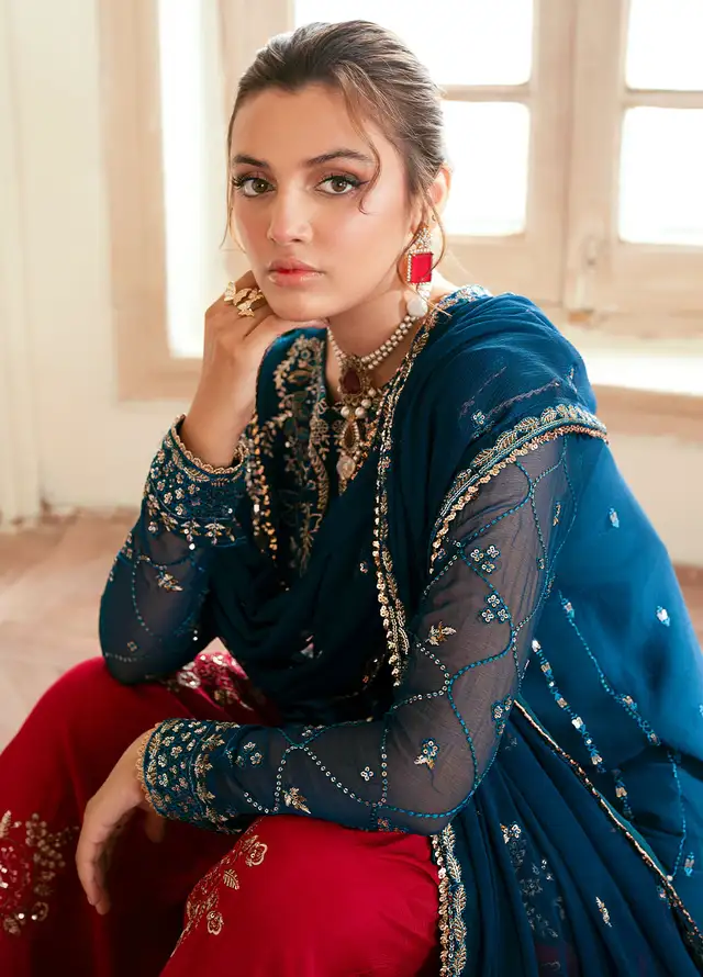 Elinor by Sahane Embroidered Chiffon Suits Unstitched 3 Piece SNE24EL EL-1807 Megeve - Formal Collection