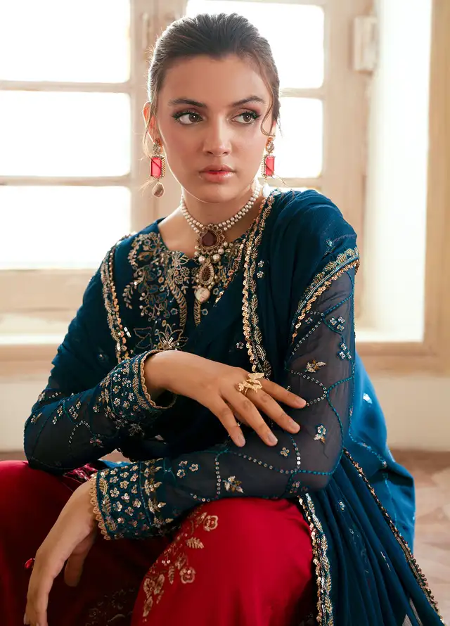 Elinor by Sahane Embroidered Chiffon Suits Unstitched 3 Piece SNE24EL EL-1807 Megeve - Formal Collection