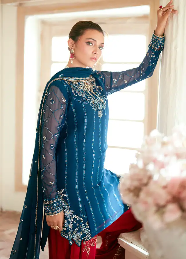 Elinor by Sahane Embroidered Chiffon Suits Unstitched 3 Piece SNE24EL EL-1807 Megeve - Formal Collection