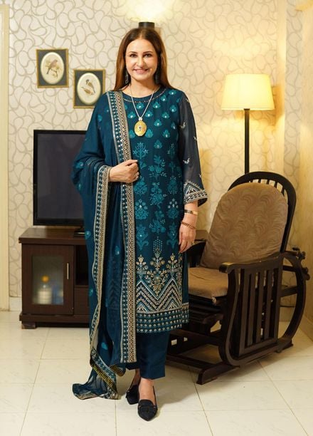 Ella By Sahane Embroidered Chiffon Suits Unstitched 3 Piece SNE23EL SAH-1003 Genevieve - Formal Collection