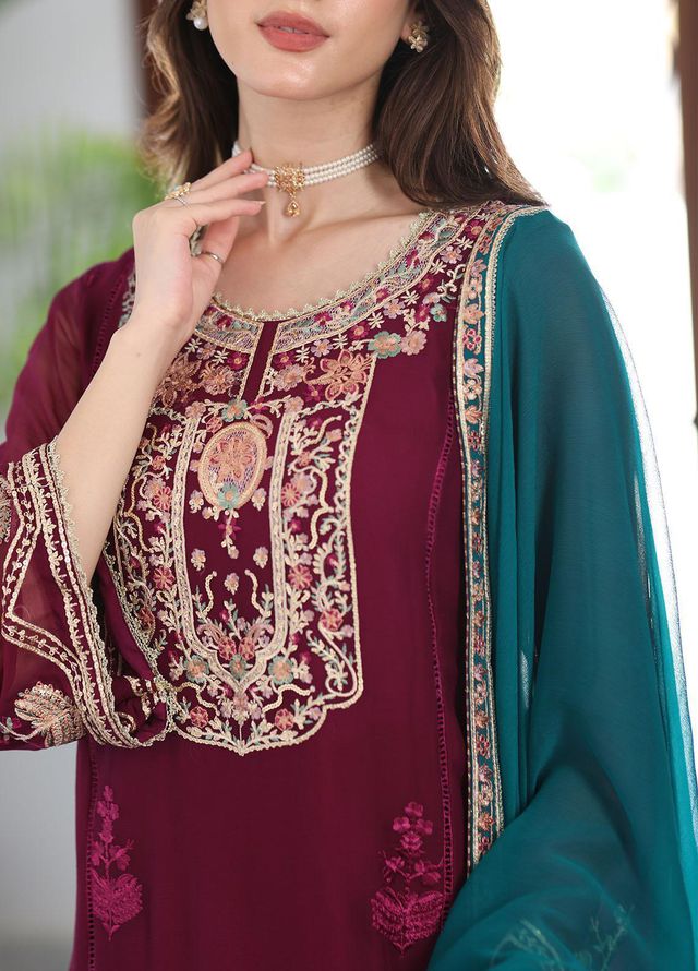 Ella By Sahane Embroidered Chiffon Suits Unstitched 3 Piece SNE23EL SAH-1005 Anastasia - Formal Collection
