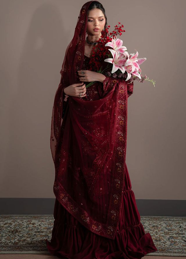 Elvin by Fabiha Fatima Pret Embroidered Net 3 Piece Suit Rubeia