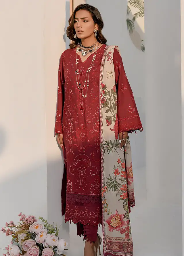 Elysia By Fiona Pret Embroidered Lawn 3 Piece Suit For Girls Radiant Rose