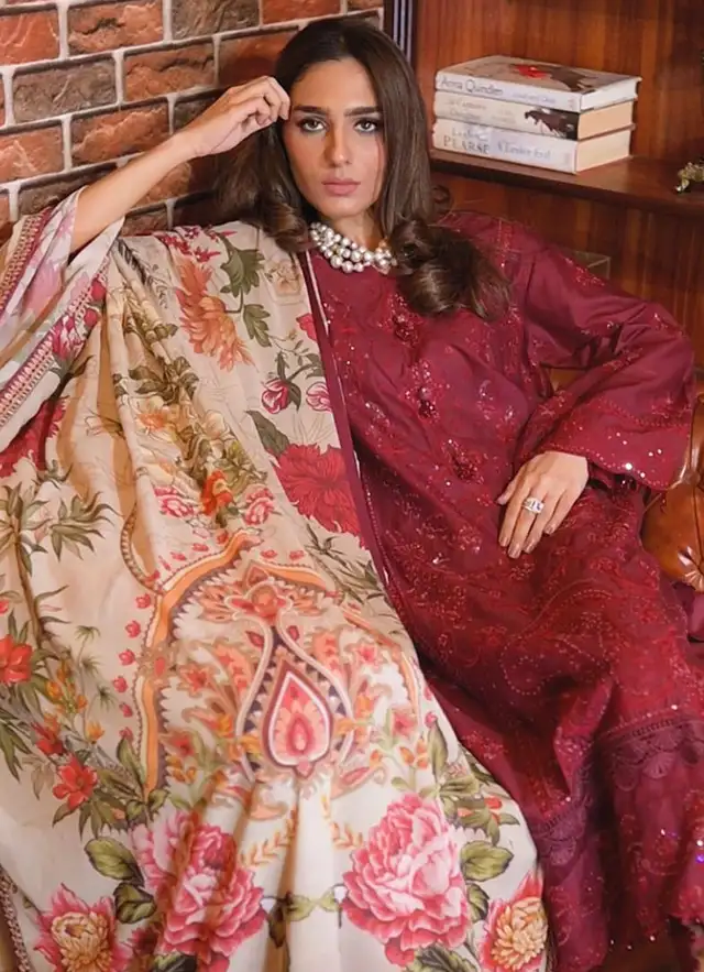 Elysia By Fiona Pret Embroidered Lawn 3 Piece Suit For Girls Radiant Rose