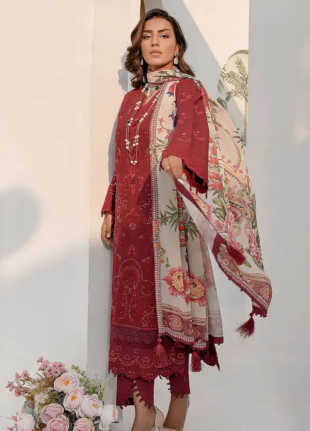 Elysia By Fiona Pret Embroidered Lawn 3 Piece Suit For Girls Radiant Rose