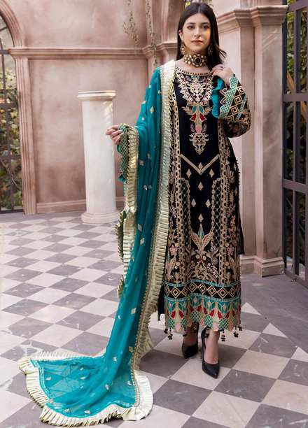 Le Festa By Emaan Adeel Embroidered Organza Suits Unstitched 3 Piece EA21-FP3 LR-07 - Premium Collection