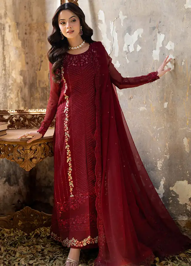 Ensembles By Azure Embroidered Chiffon Suits Unstitched 3 Piece AZU25EN I-01317 Red Mist - Festive Collection