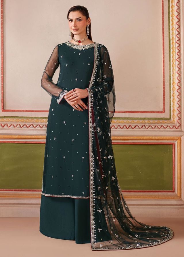 Falesia by Zarif Embroidered Net Suits Unstitched 3 Piece ZAF25FF HF-02 Shenaar - Formals Collection