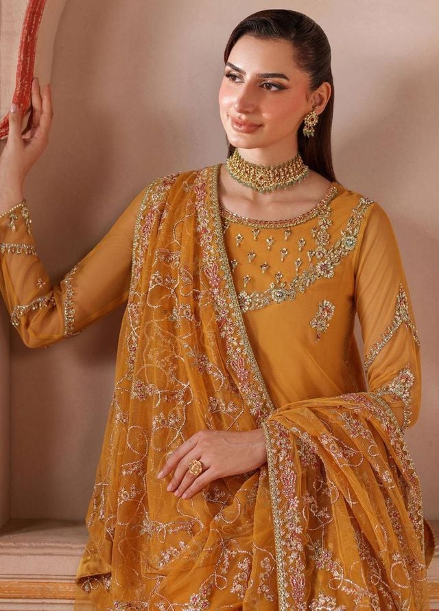 Falesia by Zarif Embroidered Net Suits Unstitched 3 Piece ZAF25FF HF-04 Soha - Formals Collection