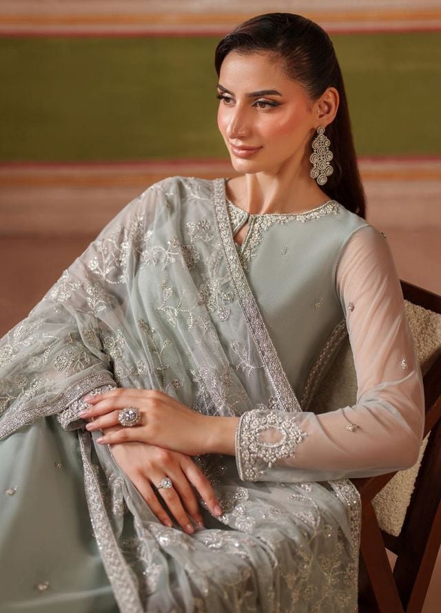 Falesia by Zarif Embroidered Net Suits Unstitched 3 Piece ZAF25FF HF-05 Dinaar - Formals Collection