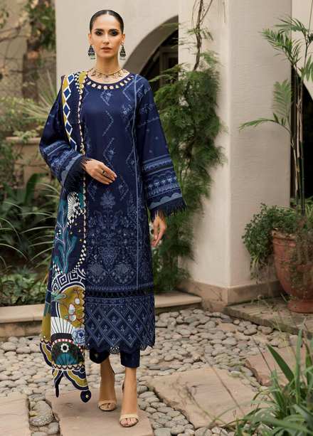 Farasha Embroidered Khaddar Suits Unstitched 3 Piece FSH21K 03 Cobalt Aroma - Winter Collection